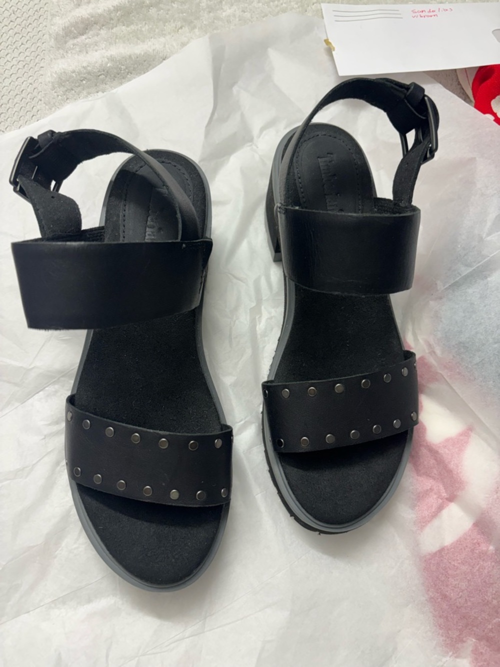 Timberland Black Studded Chunky Sandal Heels - Picture 2 of 8
